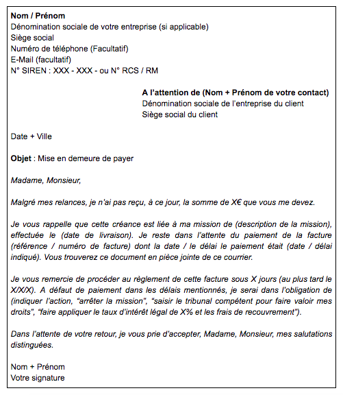 2eme lettre de relance pour loyer impayer